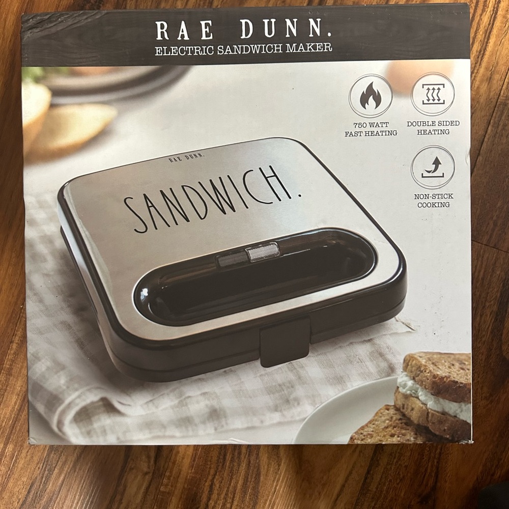 Rae Dunn Black and Silver Electric Sandwich Maker